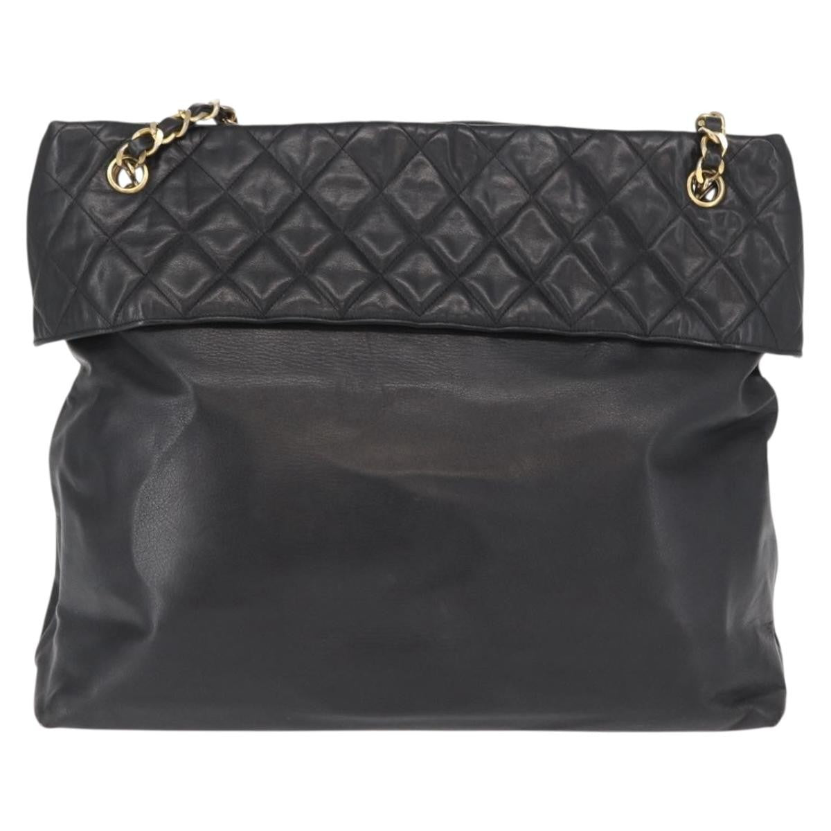 Chanel Chain Tote Leather Black Leather Handbag