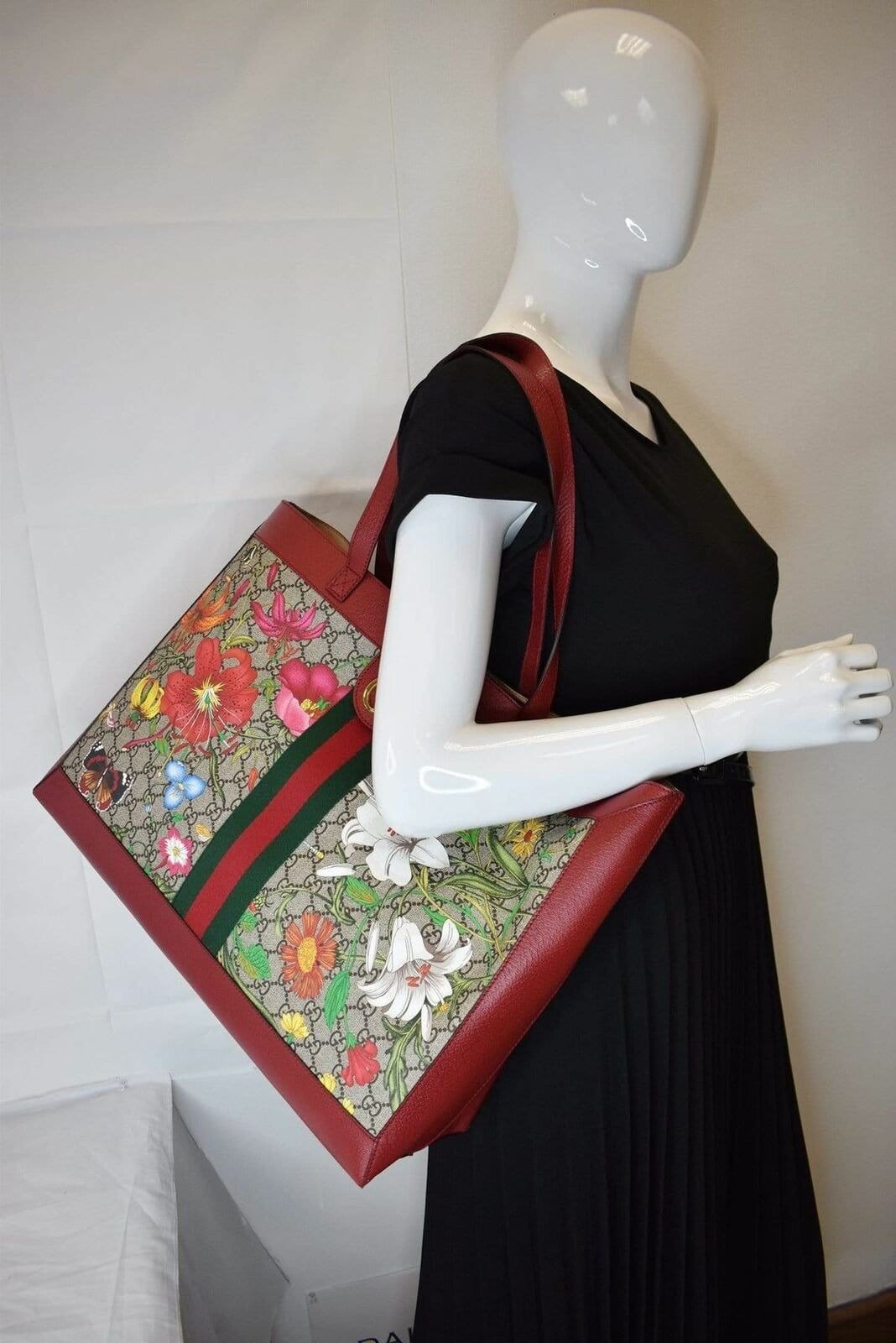 GUCCI Ophidia Gucci Flora Medium Tote Bag Red 547947