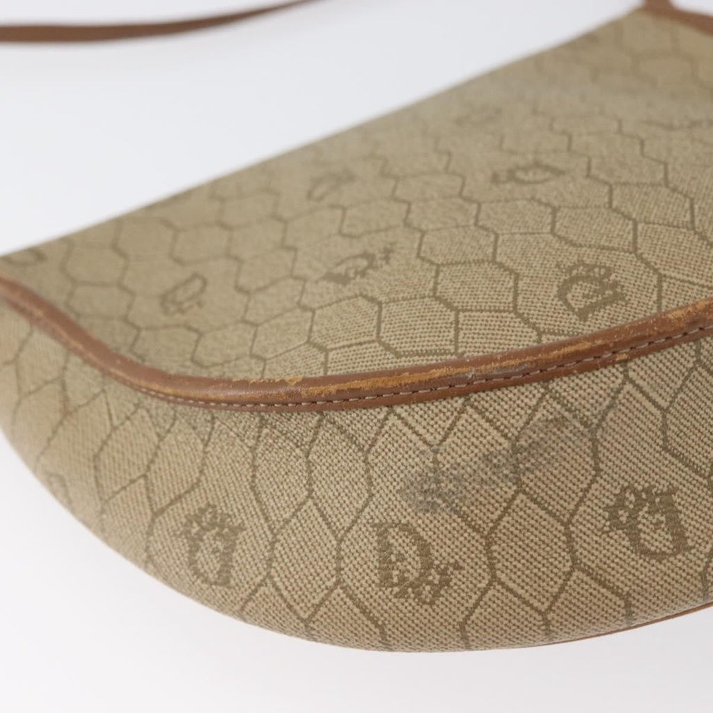 Christian Dior Vintage Honeycomb Flap Crossbody Bag Canvas And Leather Beige Canvas Shoulder Bag Bag (Pre-Owned)