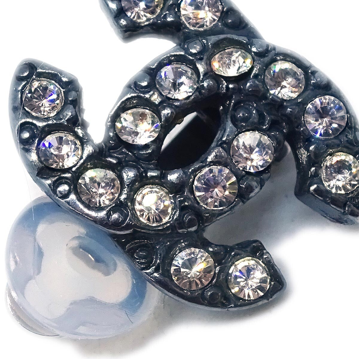 Chanel Cc Clip-On Earrings Metal With Crystal Black Metal Earrings Jewelry