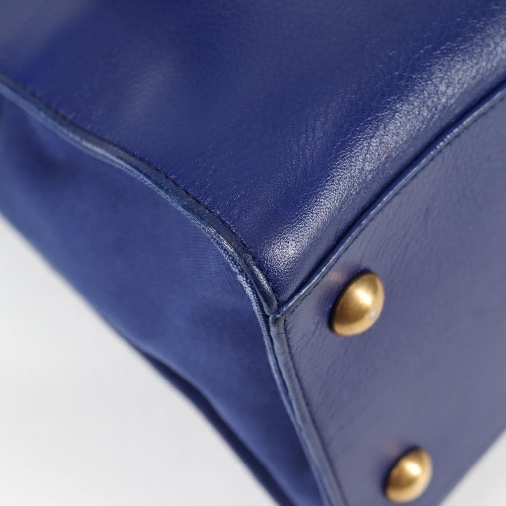 Saint Laurent Muse Two Bag Leather With Canvas Blue Leather Shoulder Bag Bag (Pre-Owned)
