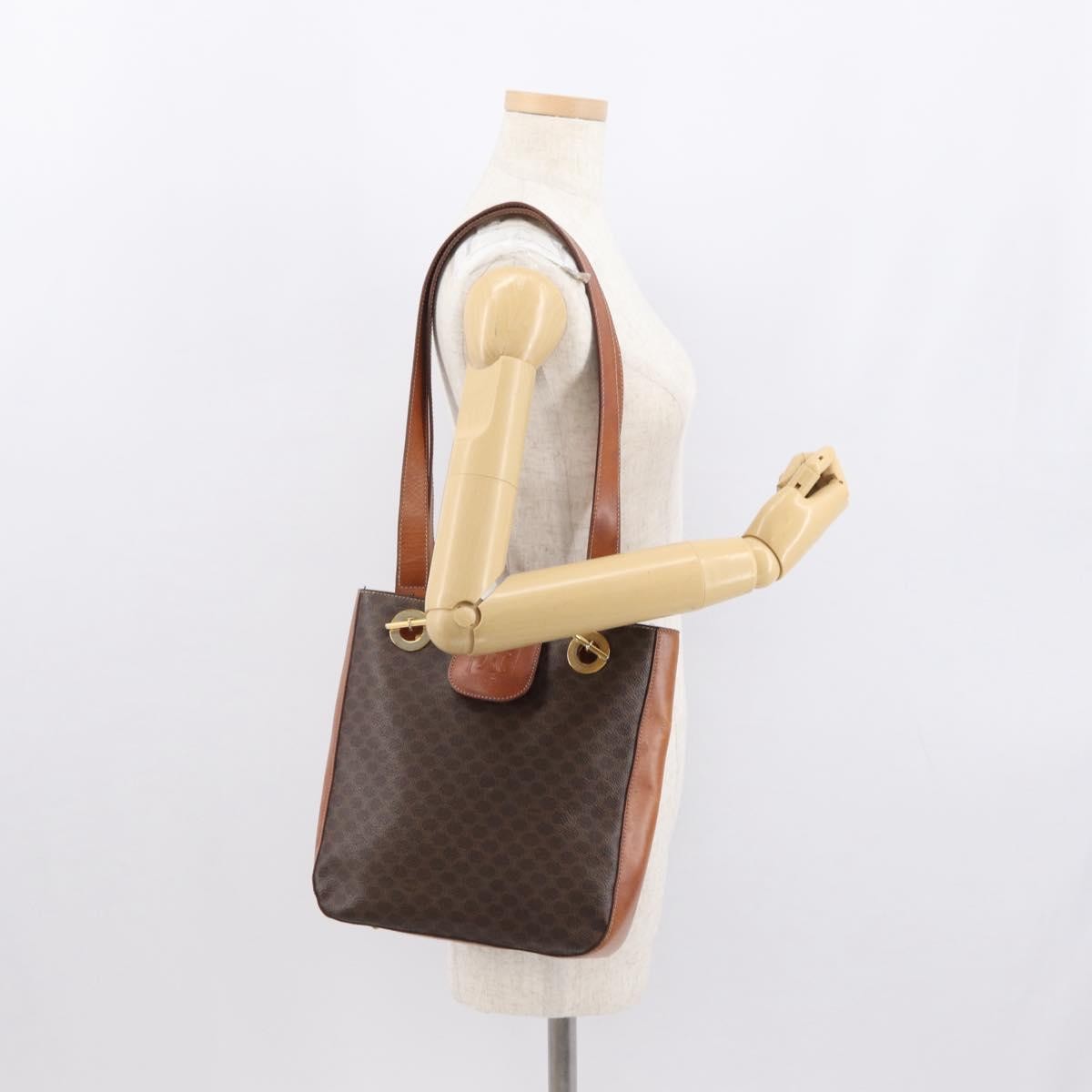 Celine Vintage Macadam Shoulder Bag Canvas And Leather Brown Canvas Shoulder Bag Bag