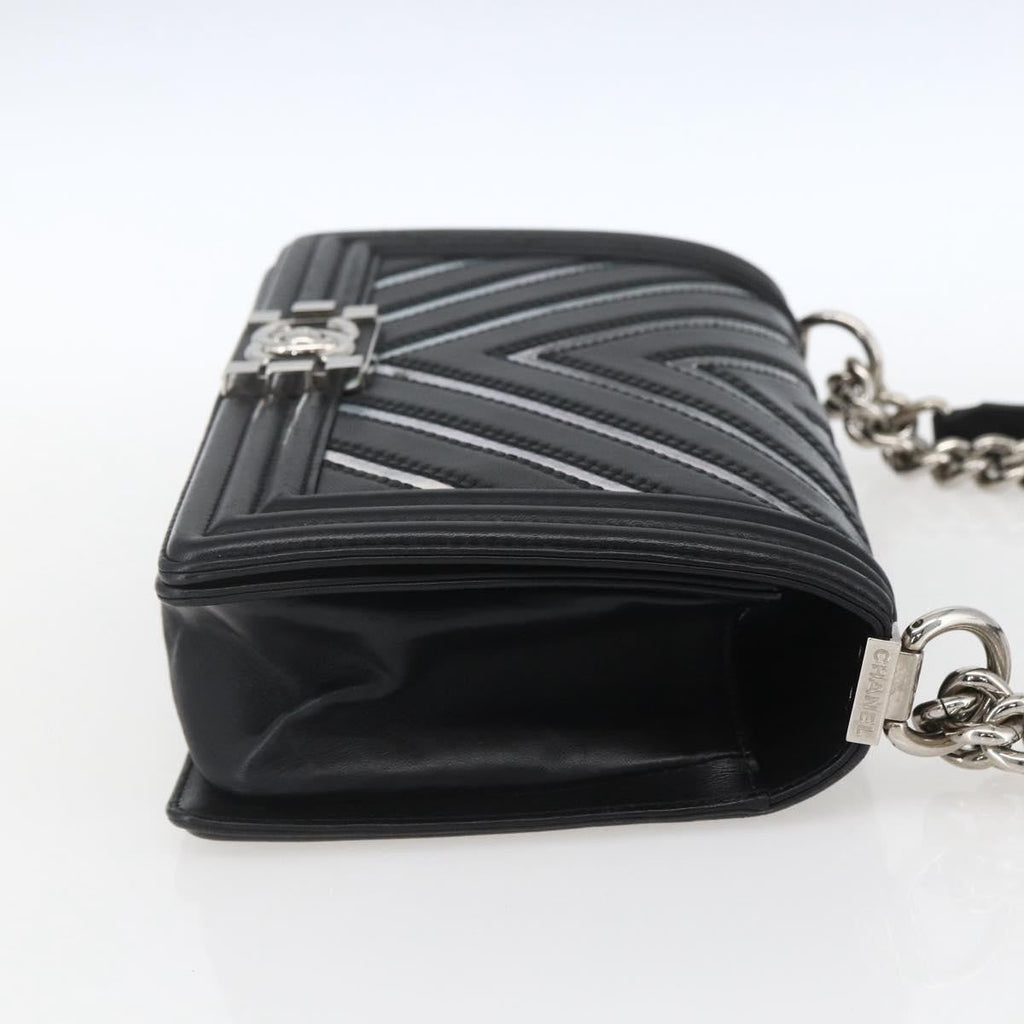 Chanel Boy Flap Bag Chevron Lambskin With Holographic Pvc Black Leather Shoulder Bag Bag