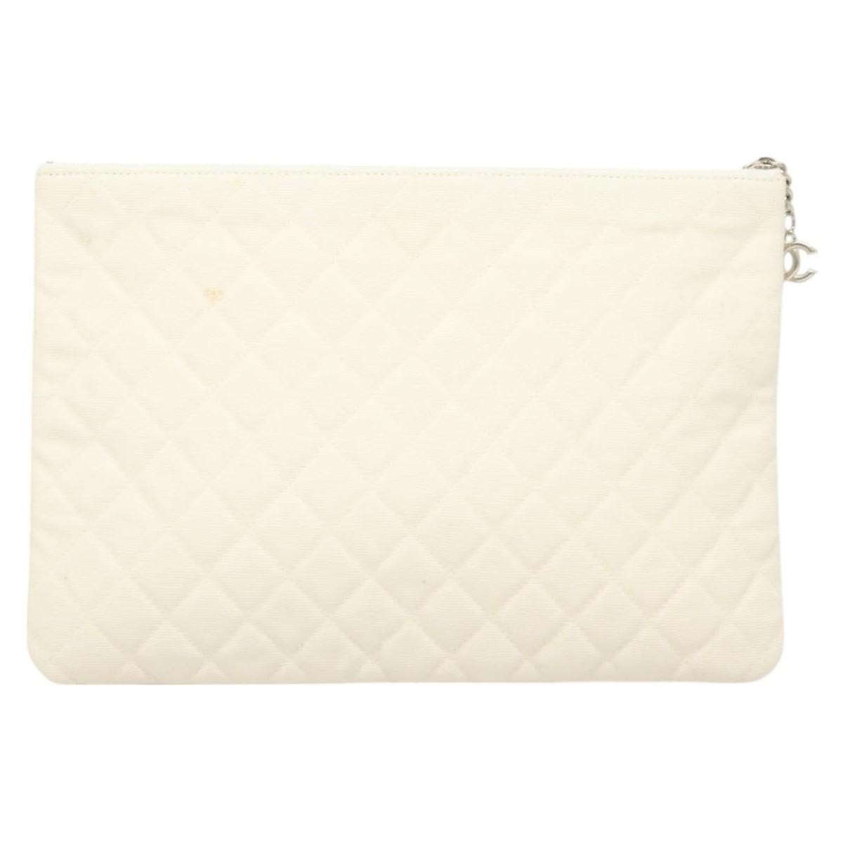 Chanel Coco Cuba Pouch Printed Quilted Canvas White Canvas Bag
