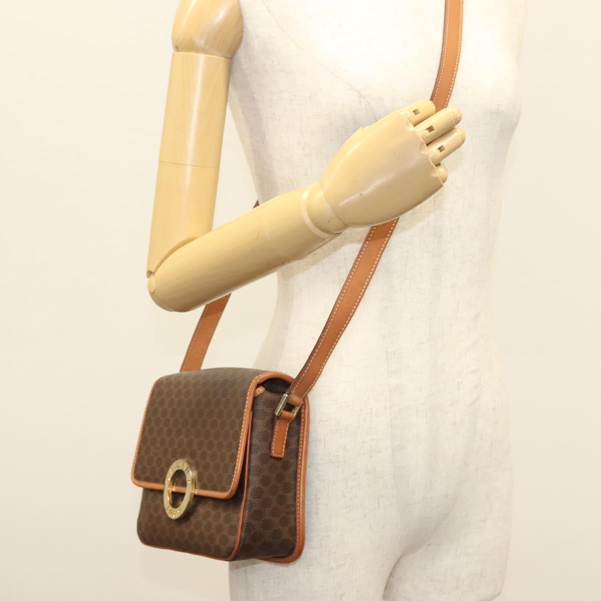 Celine Macadam Shoulder Bag Pvc Leather Brown Canvas Bag