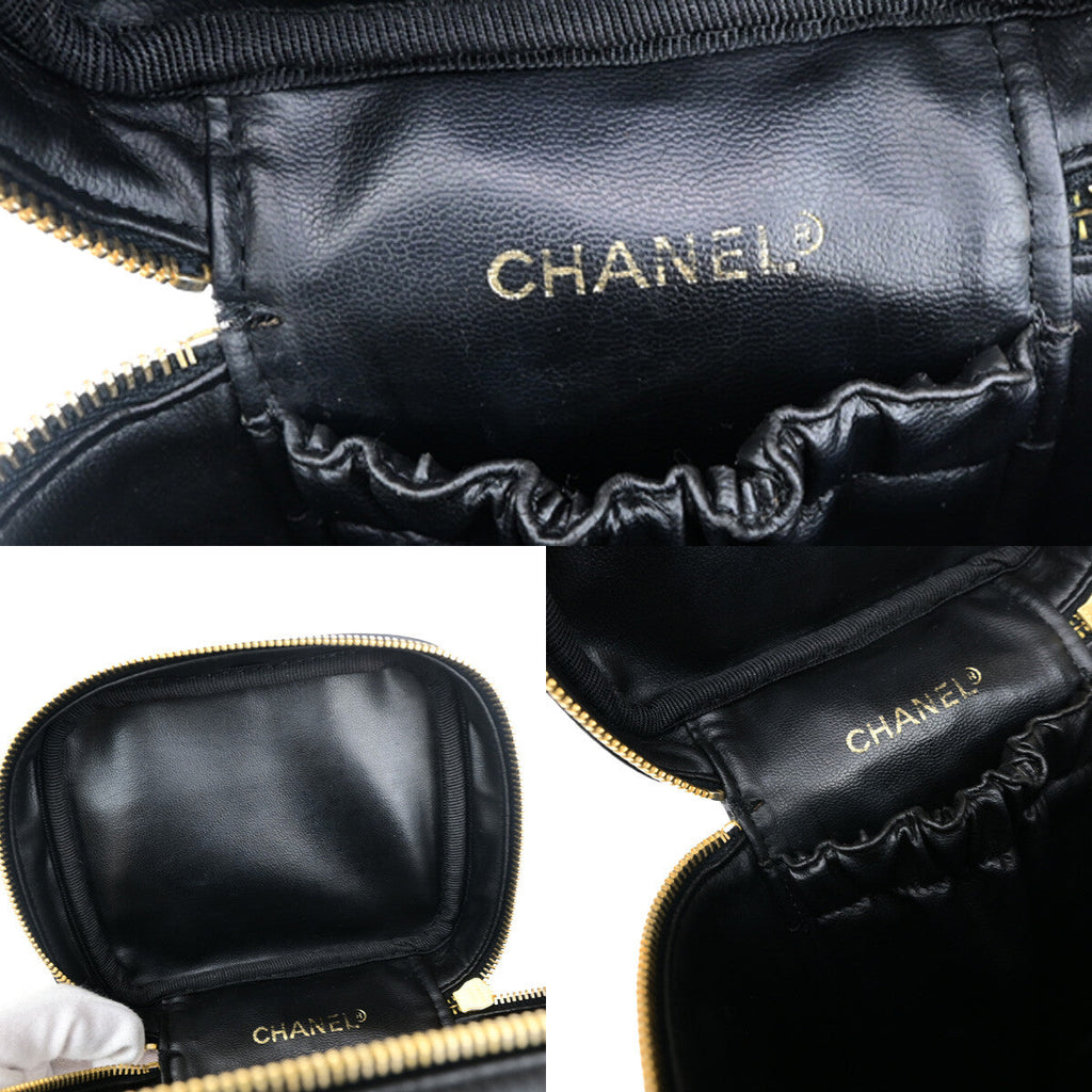 Chanel Vanity Pouch Leather Black Leather Bag