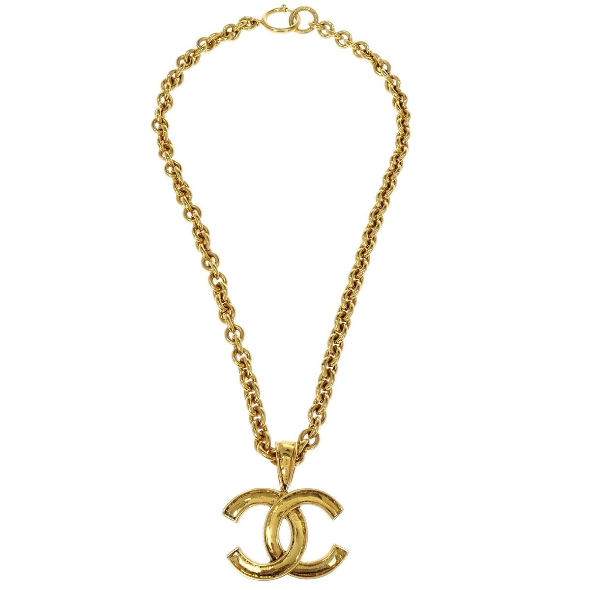 Chanel Vintage Cc Pendent Necklace Plated Metal Gold Gold_Plated Necklace Jewelry
