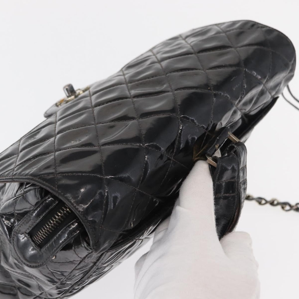 Chanel Vintage Square Flap Backpack Enamel Black Patent_Leather Backpack Bag
