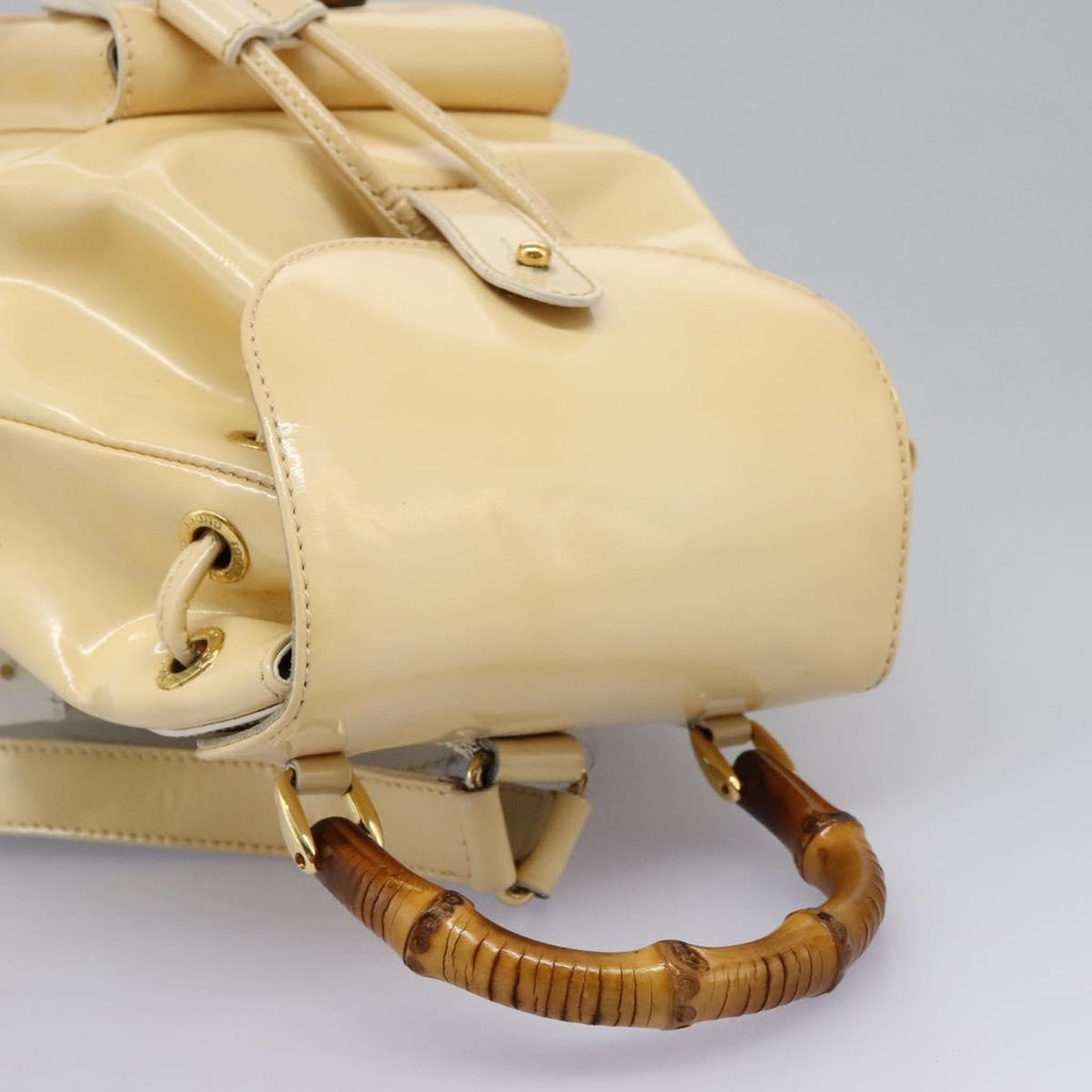Gucci Vintage Bamboo Backpack Patent Beige Patent_Leather Backpack Bag (Pre-Owned)