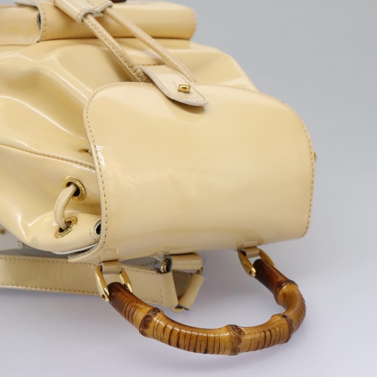 Gucci Vintage Bamboo Backpack Patent Beige Patent_Leather Backpack Bag (Pre-Owned)