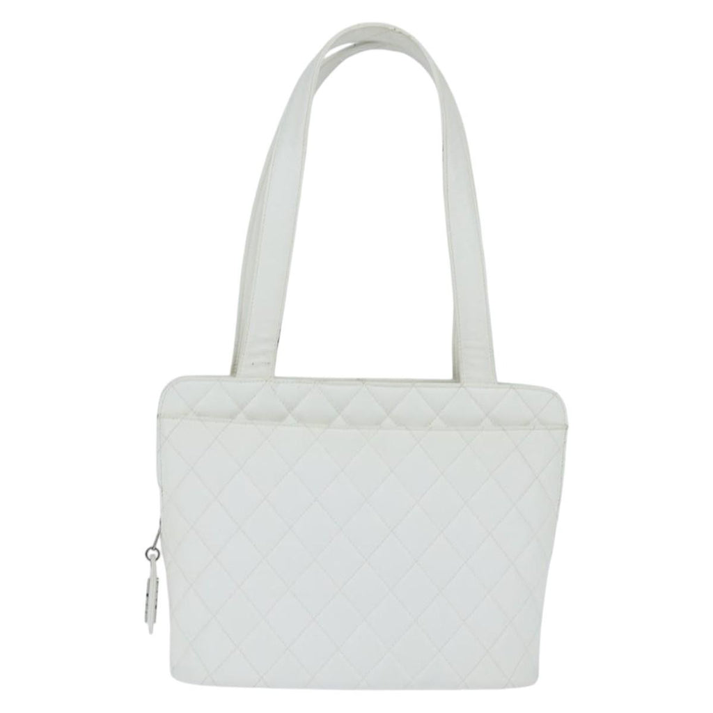 Chanel Vintage Cc Zip Around Bowler Bag Quilted Caviar White Leather Tote Bag Bag