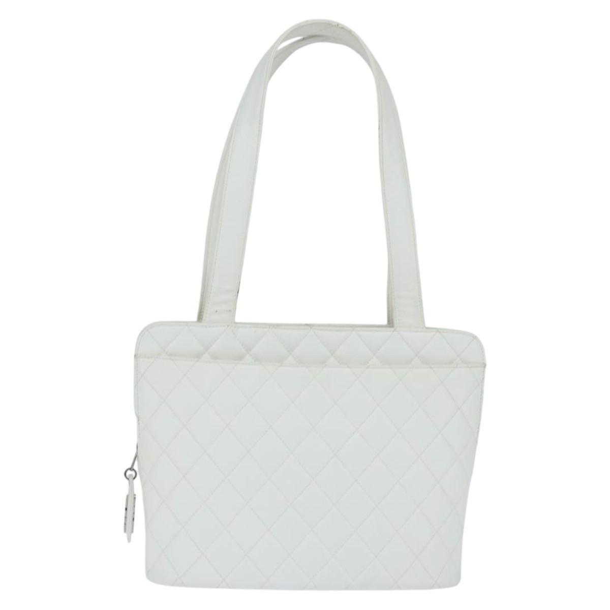 Chanel Vintage Cc Zip Around Bowler Bag Quilted Caviar White Leather Tote Bag Bag