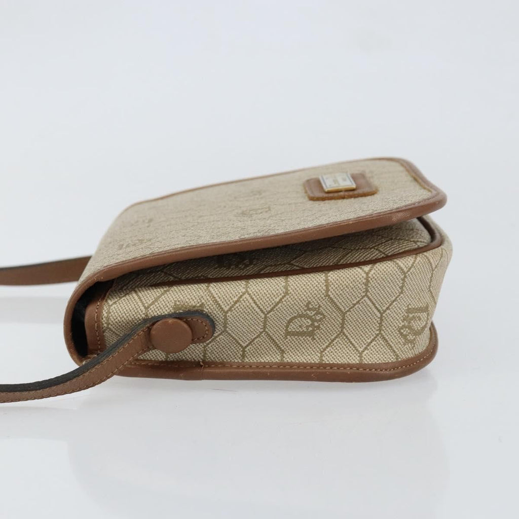 Christian Dior Vintage Honeycomb Flap Crossbody Bag Coated Canvas Beige Canvas Shoulder Bag Bag (Pre-Owned)