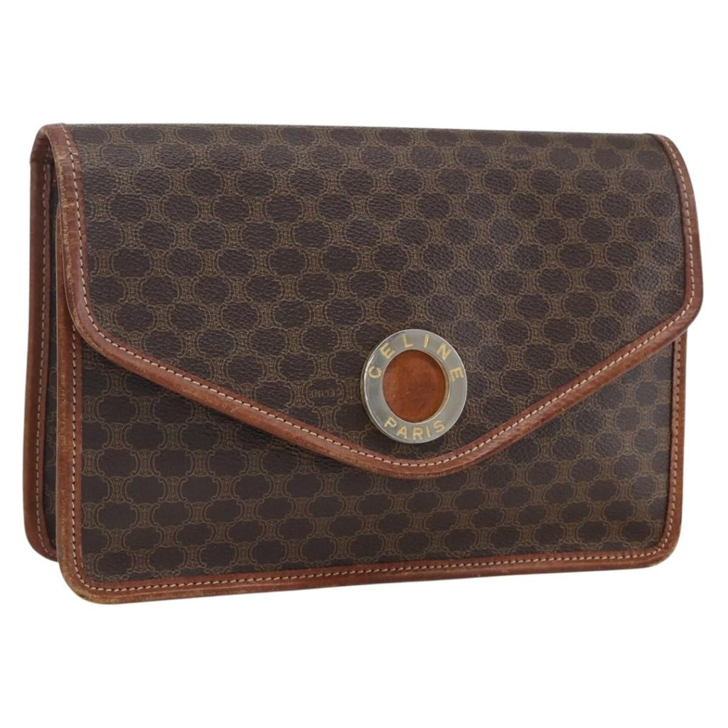 Celine Circle Logo Macadam Pouch Canvas And Leather Brown Canvas Clutche & Pouche Bag