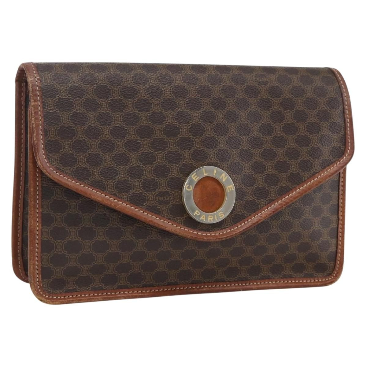 Celine Circle Logo Macadam Pouch Canvas And Leather Brown Canvas Clutche & Pouche Bag