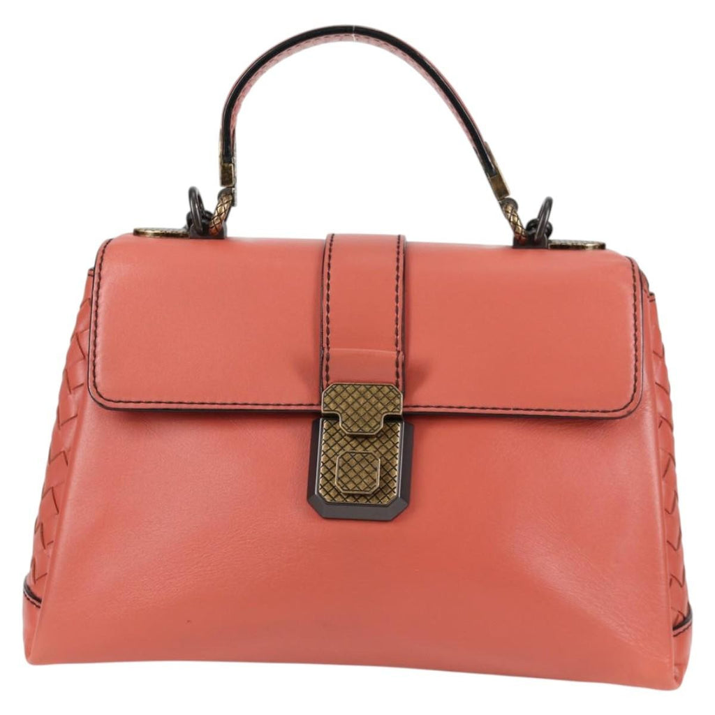 Bottega Veneta Piazza Top Handle Bag Leather With Intrecciato Detail Pink Leather Handbag