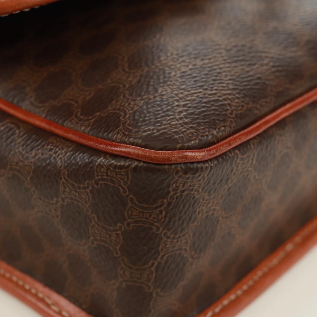 Celine Vintage Macadam Circle Logo Shoulder Bag Canvas And Leather Brown Canvas Shoulder Bag Bag