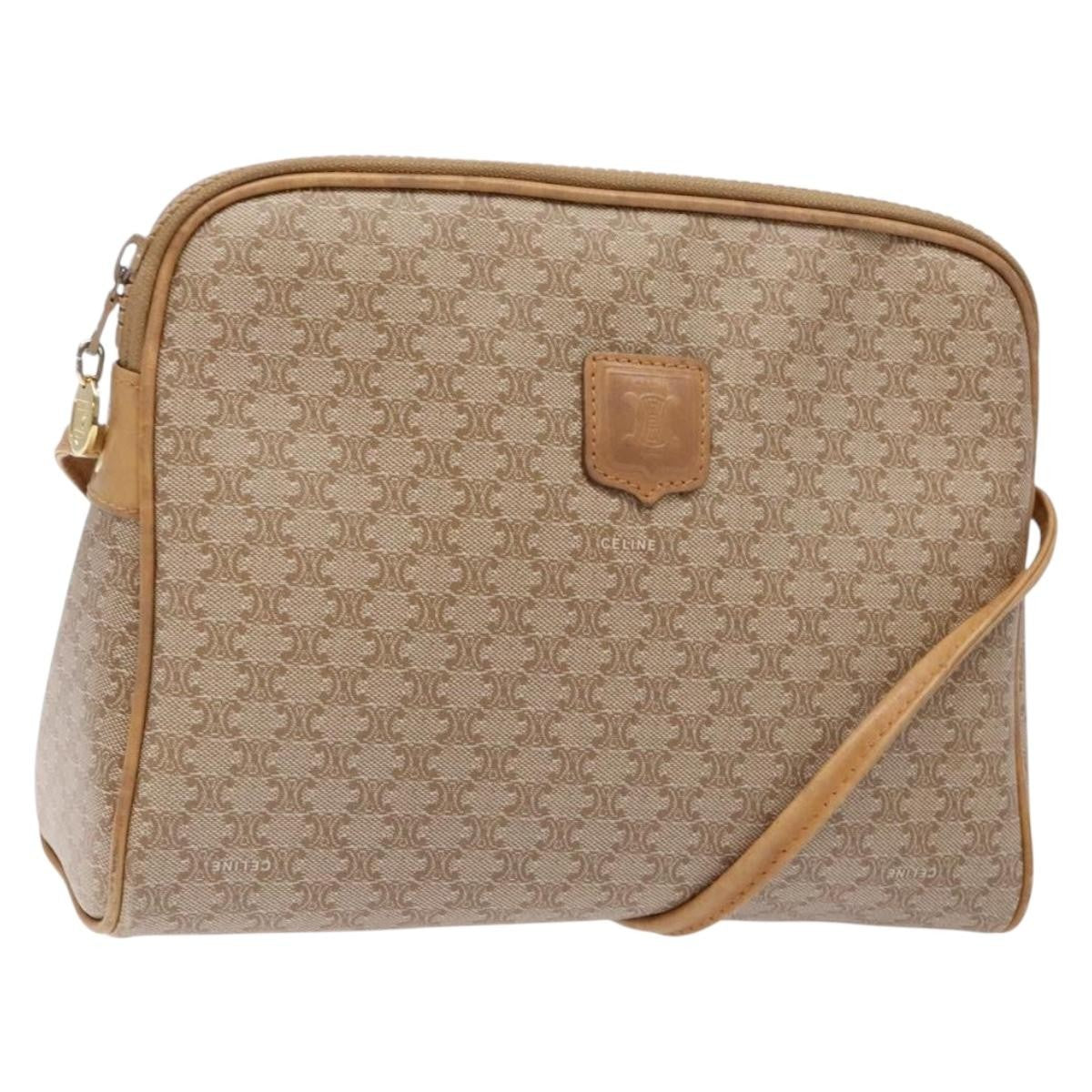 Celine Vintage Macadam Shoulder Bag Canvas And Leather Beige Canvas Shoulder Bag Bag