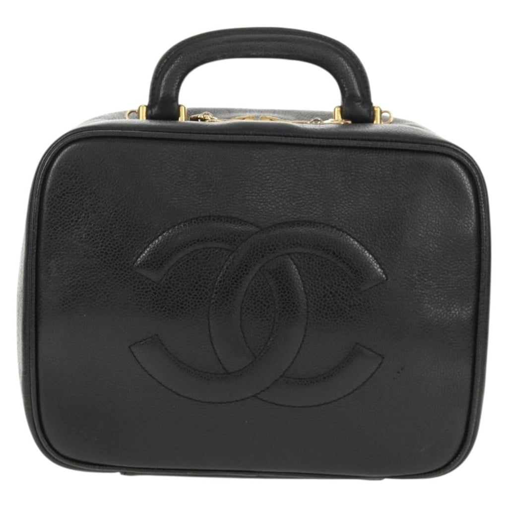Chanel Vintage Timeless Zip Around Vanity Case Caviar Black Leather Clutche & Pouche Bag