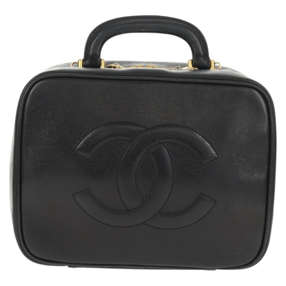 Chanel Vintage Timeless Zip Around Vanity Case Caviar Black Leather Clutche & Pouche Bag
