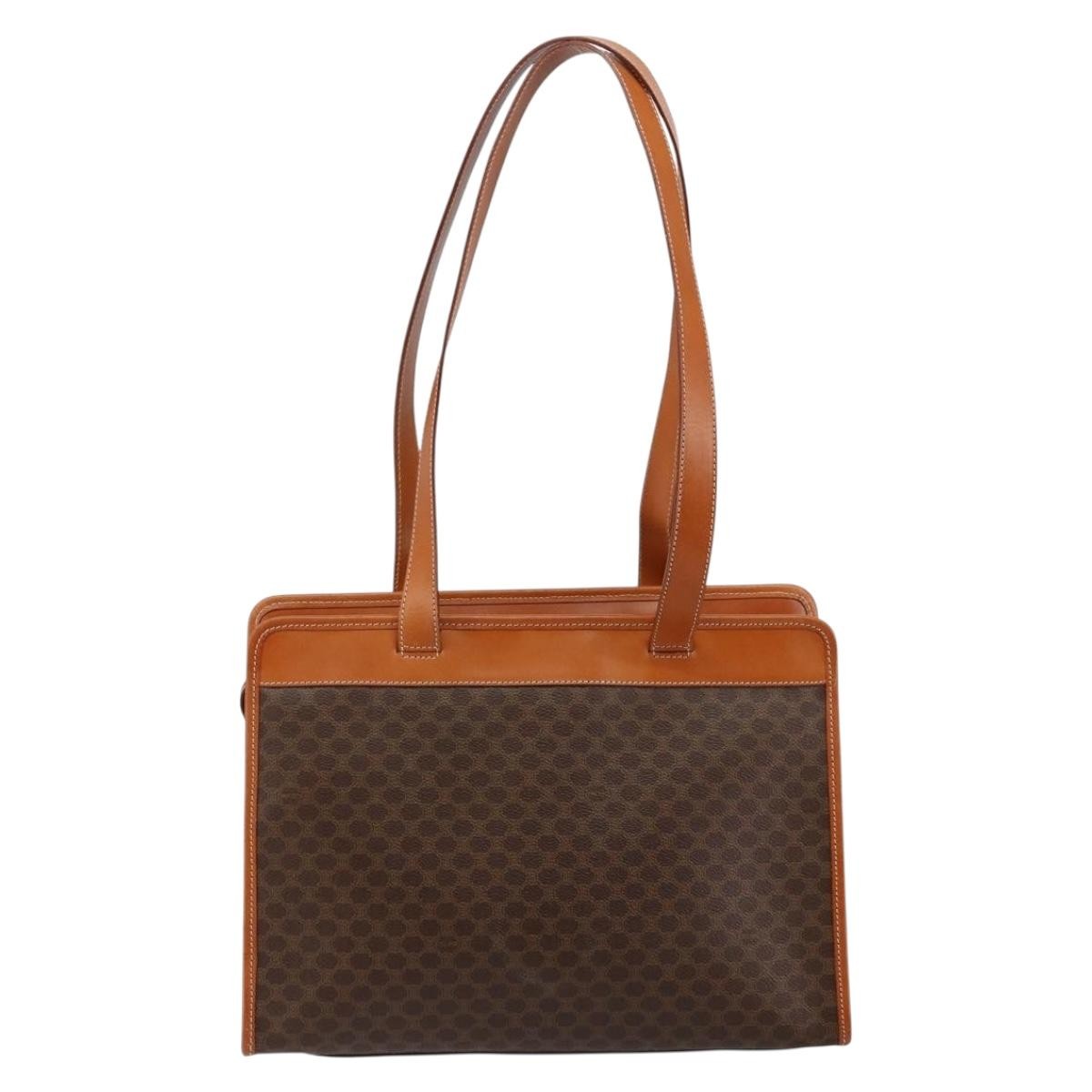 Celine Vintage Macadam Tote Bag Canvas And Leather Brown Canvas Tote Bag Bag