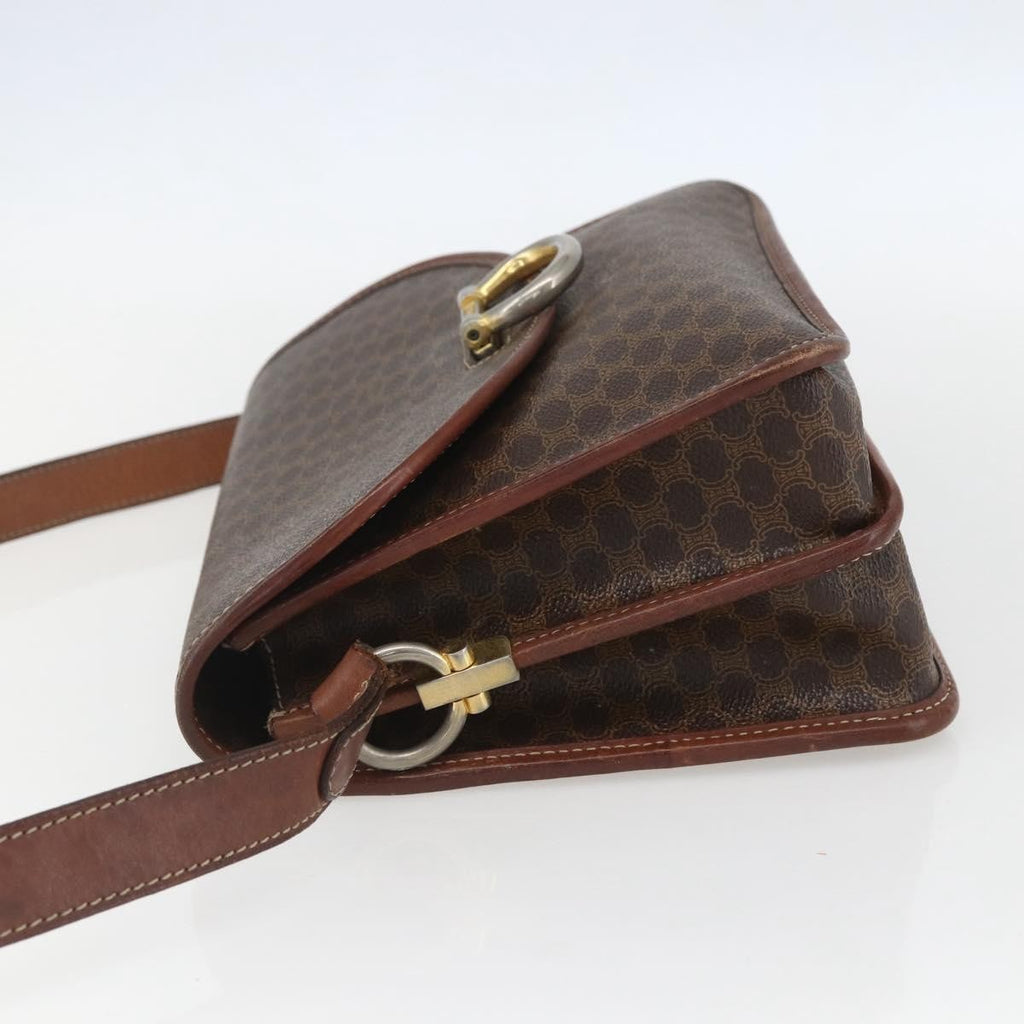 Celine Vintage Macadam Shoulder Bag Canvas Brown Canvas Shoulder Bag Bag