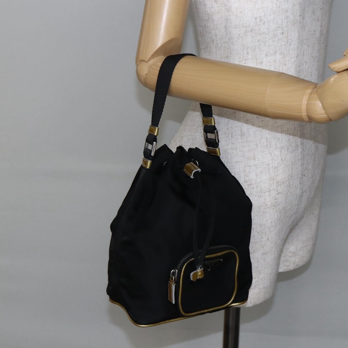 Prada Duet Drawstring Bucket Bag Tessuto Black Nylon Bag