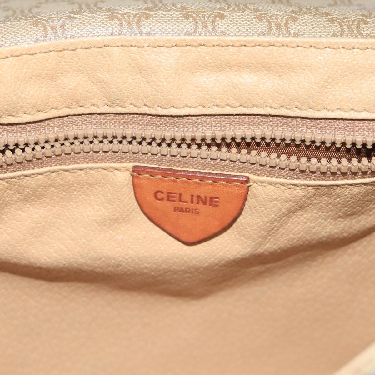 Celine Vintage Macadam Circle Logo Shoulder Bag Canvas And Leather Beige Canvas Shoulder Bag Bag