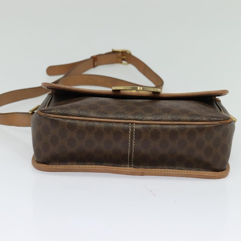 Celine Vintage Macadam Circle Logo Shoulder Bag Canvas And Leather Brown Canvas Shoulder Bag Bag