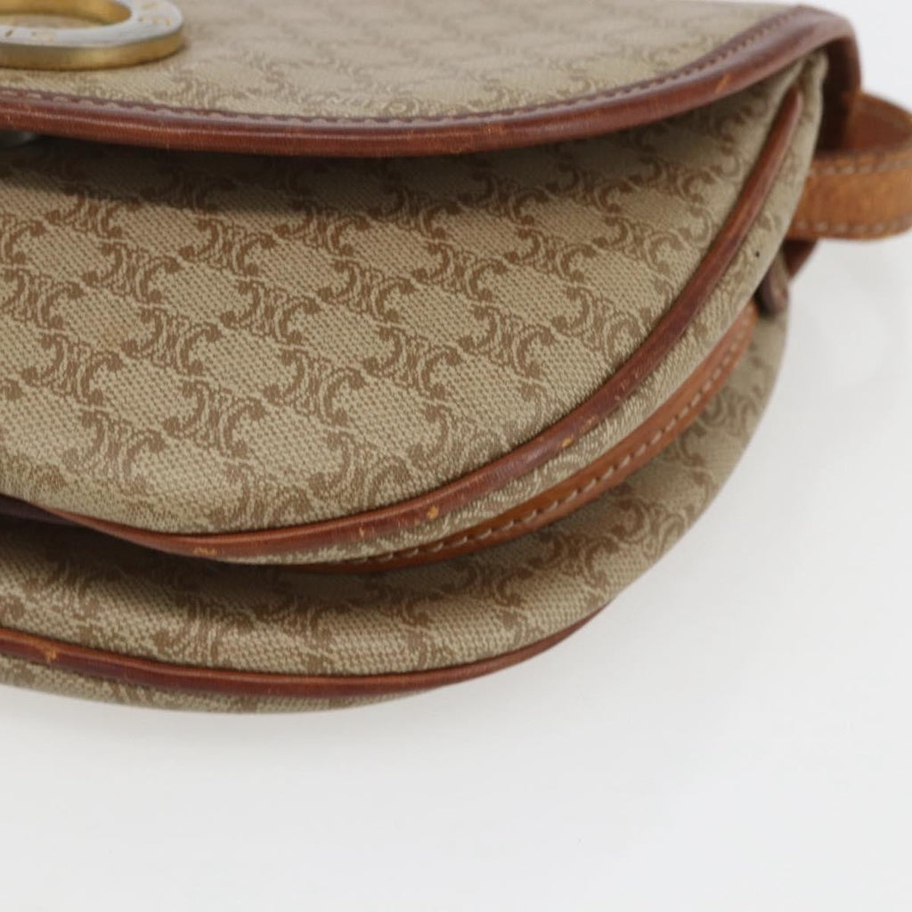 Celine Vintage Macadam Circle Logo Shoulder Bag Canvas And Leather Beige Canvas Shoulder Bag Bag