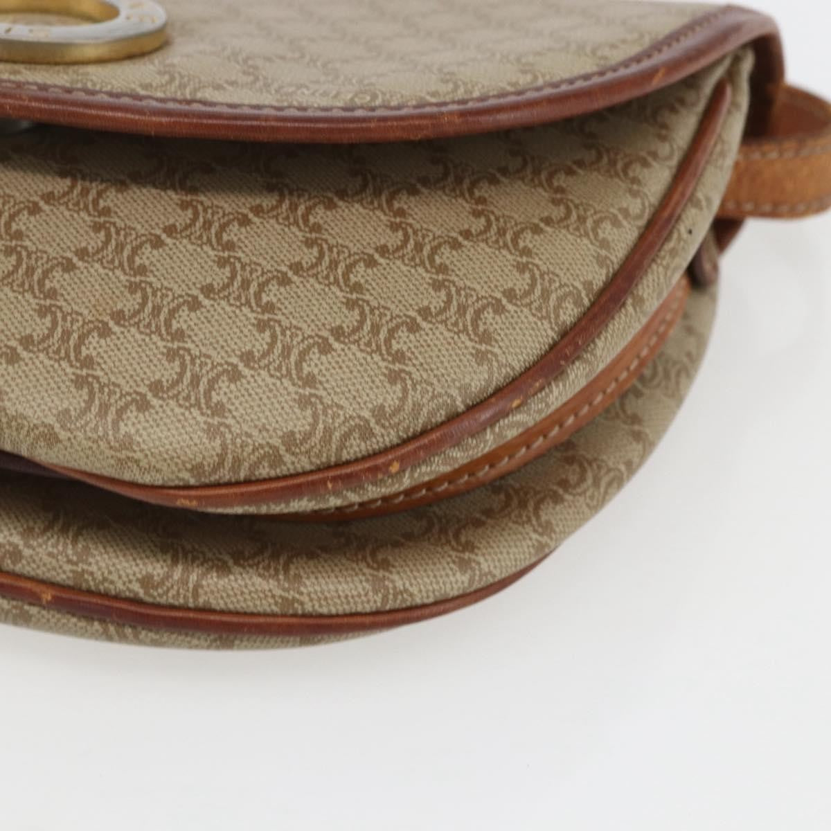 Celine Vintage Macadam Circle Logo Shoulder Bag Canvas And Leather Beige Canvas Shoulder Bag Bag