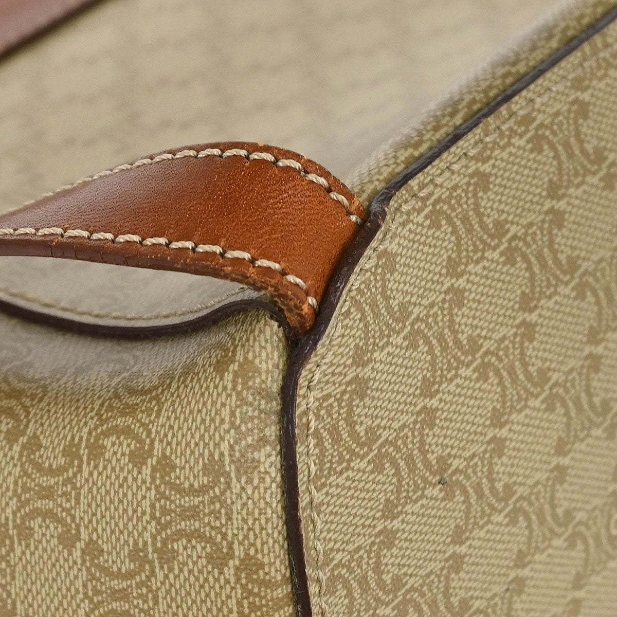 Celine Vintage Macadam Backpack Canvas And Leather Beige Canvas Backpack Bag