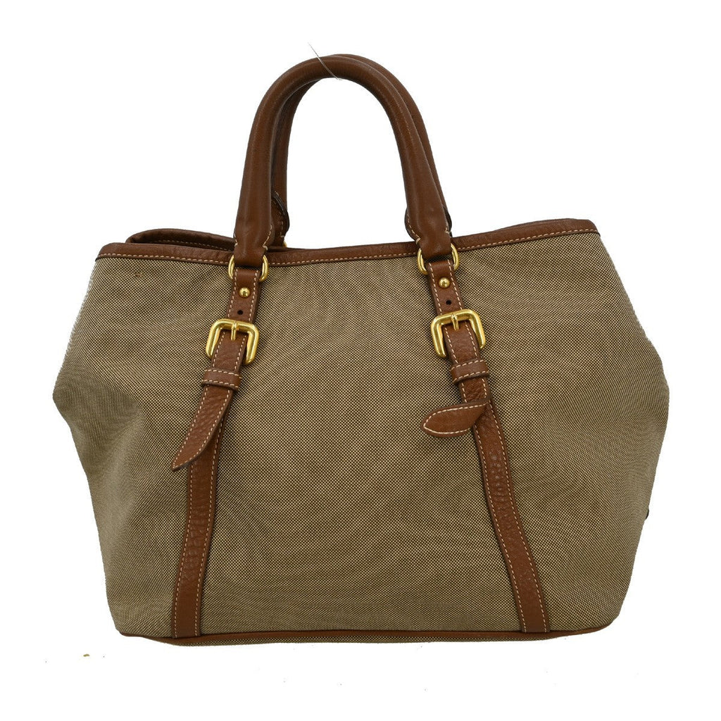 Prada Logo Convertible Tote Canvas With Leather Beige Canvas Tote Bag Bag