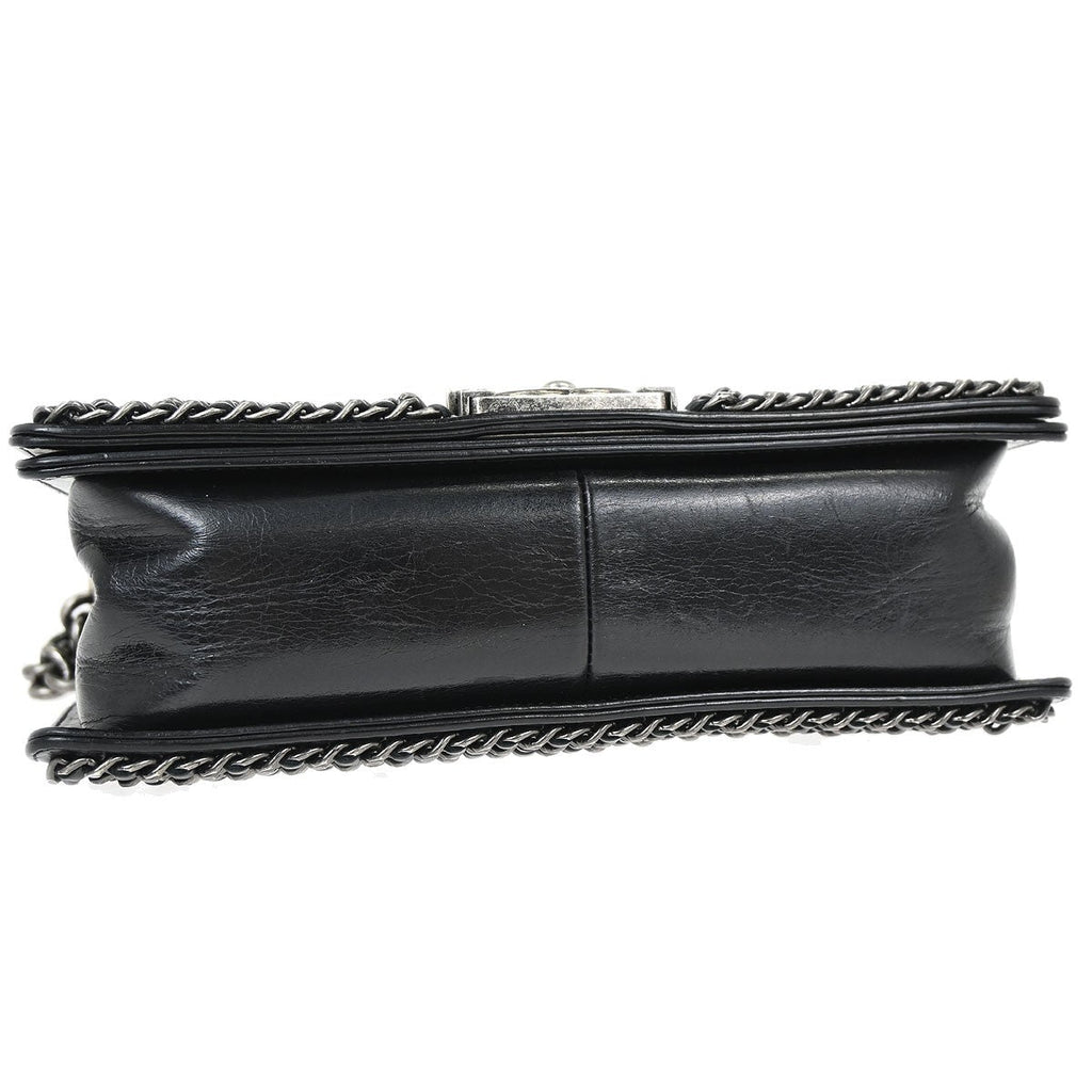 Chanel Boy Flap Bag Quilted Glazed Calfskin Black Leather Handbag