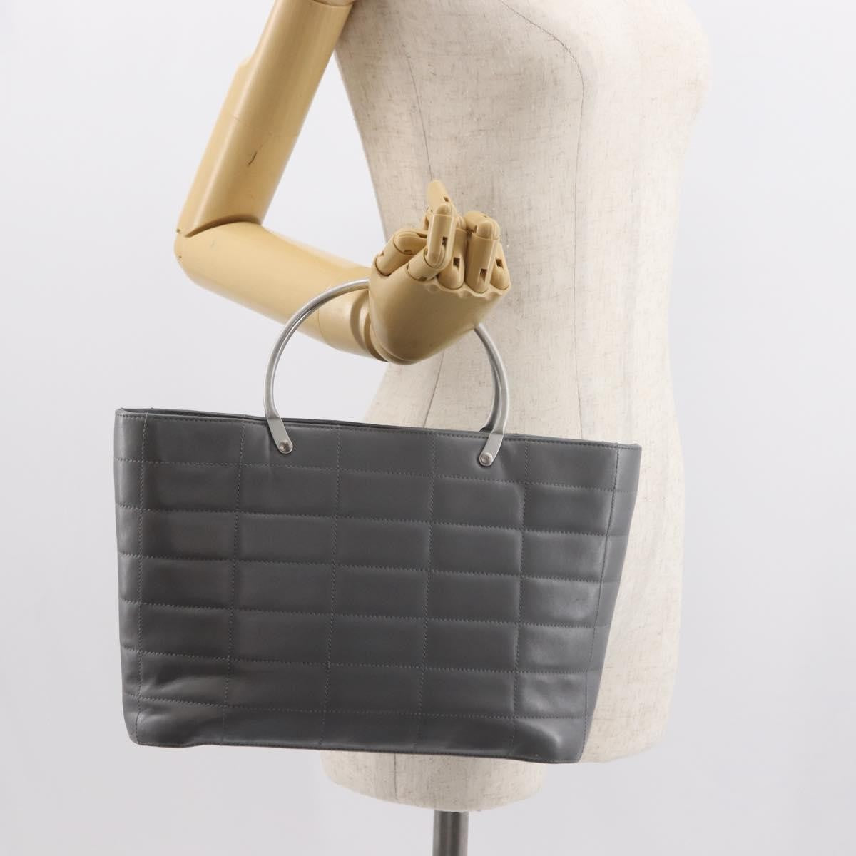 Chanel Vintage Chocolate Bar Metal Ring Tote Quilted Lambskin Gray Leather Tote Bag Bag