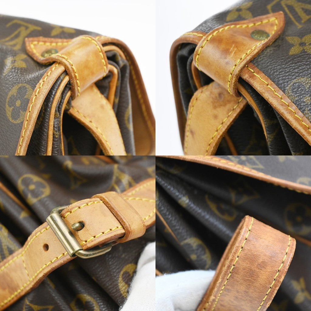 Louis Vuitton Saumur Handbag Monogram Canvas Brown Leather Shoulder Bag