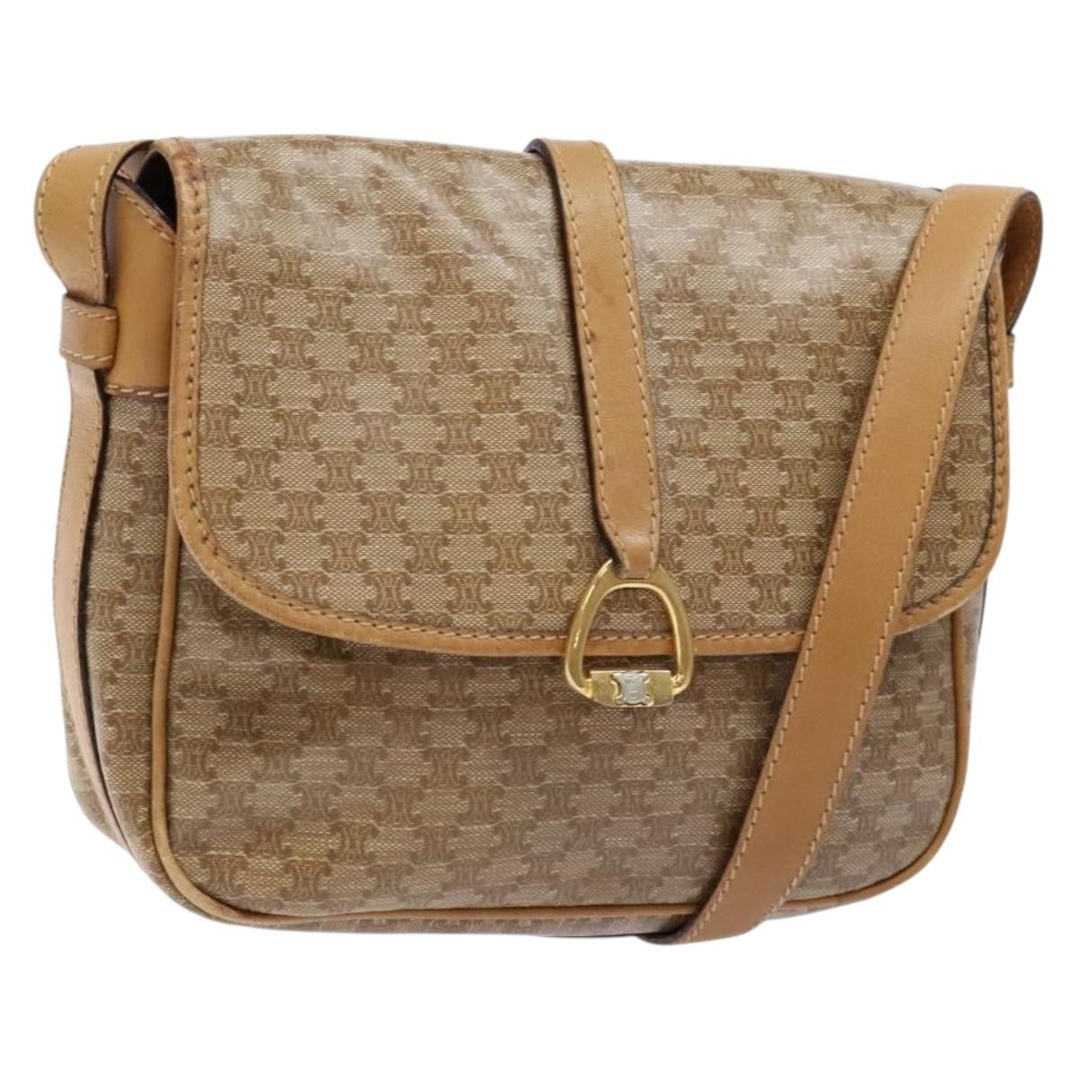 Celine Macadam Shoulder Bag Pvc Leather Beige Canvas Bag