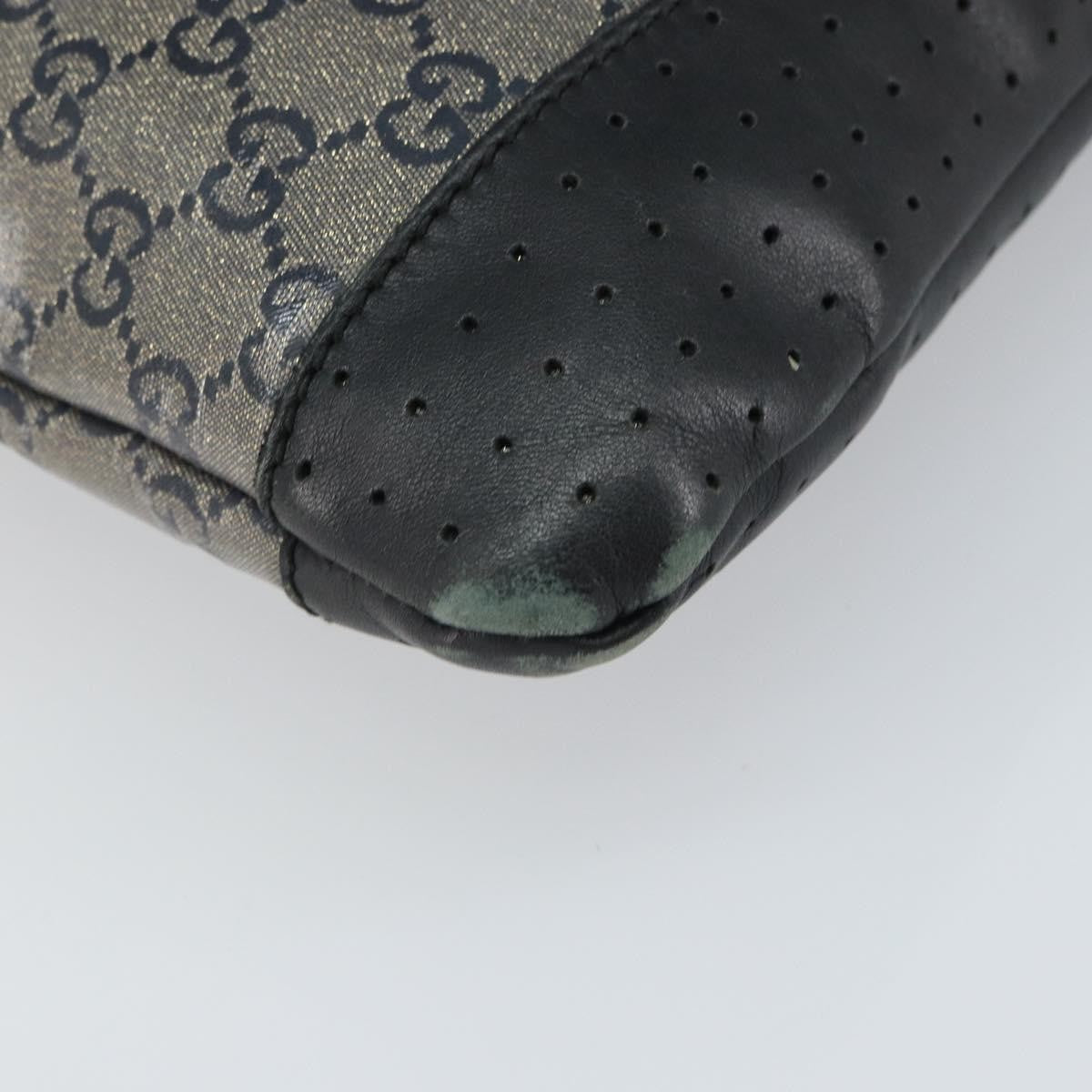 Gucci Zip Messenger Bag Gg Canvas With Perforated Leather Navy Canvas Shoulder Bag Bag (Pre-Owned)