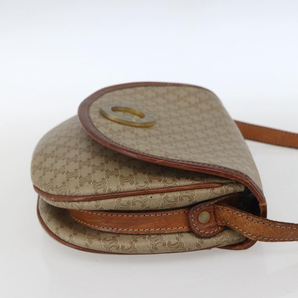Celine Vintage Macadam Circle Logo Shoulder Bag Canvas And Leather Beige Canvas Shoulder Bag Bag
