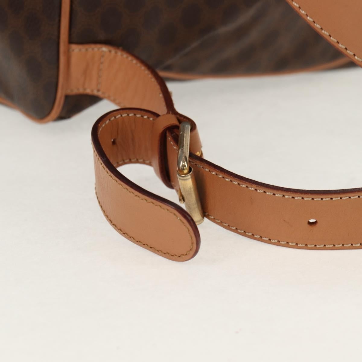 Celine Vintage Drawstring Flap Backpack Macadam Coated Canvas Brown Canvas Backpack Bag