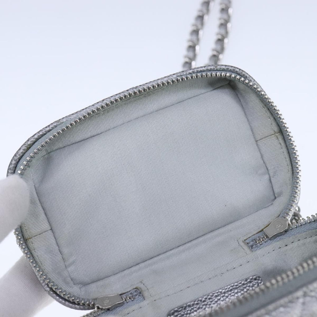 Chanel Classic Vanity Case With Chain Quilted Caviar Silver Leather Shoulder Bag Bag