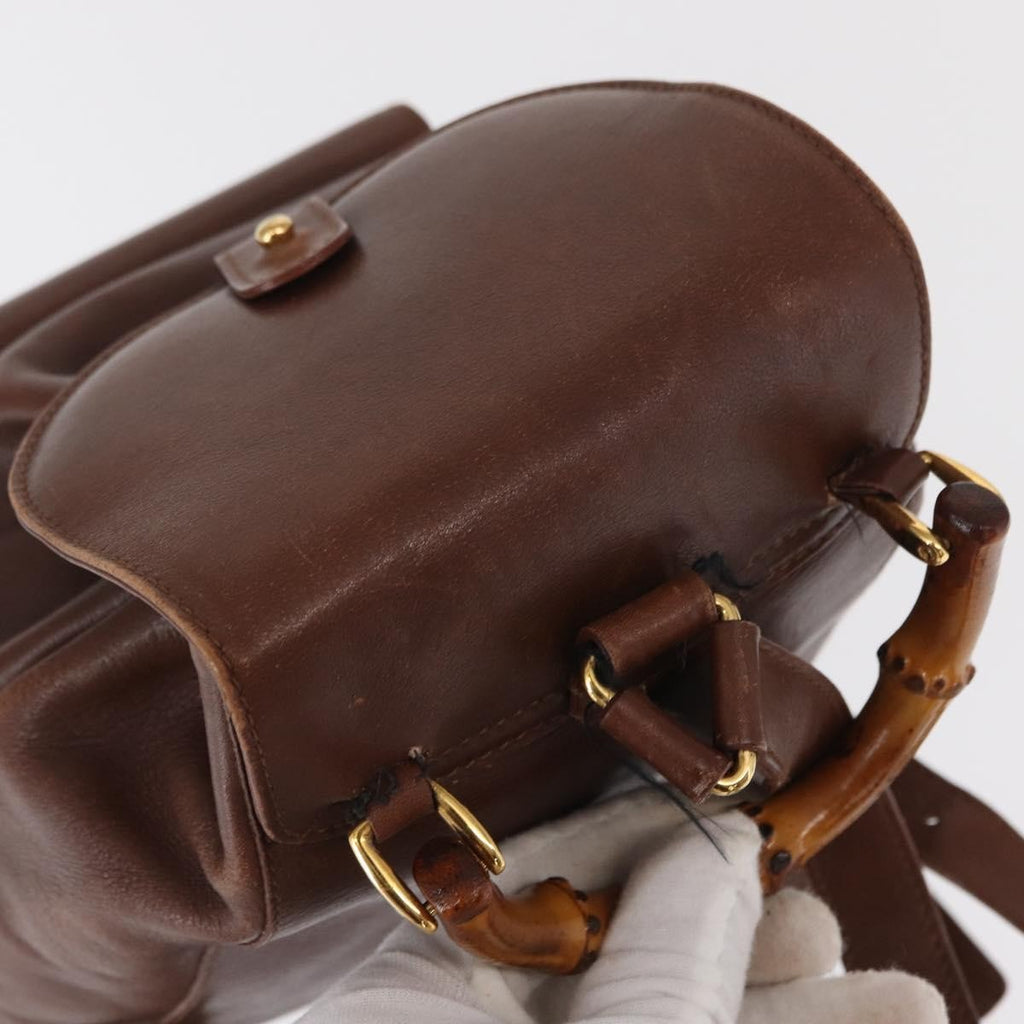 Gucci Vintage Bamboo Backpack Leather Brown Leather Backpack Bag (Pre-Owned)