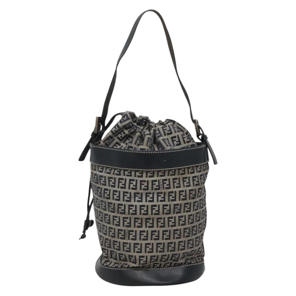 Fendi Ff Logo Mon Tresor Bucket Bag Printed Shearling With Leather Navy Canvas Shoulder Bag Bag