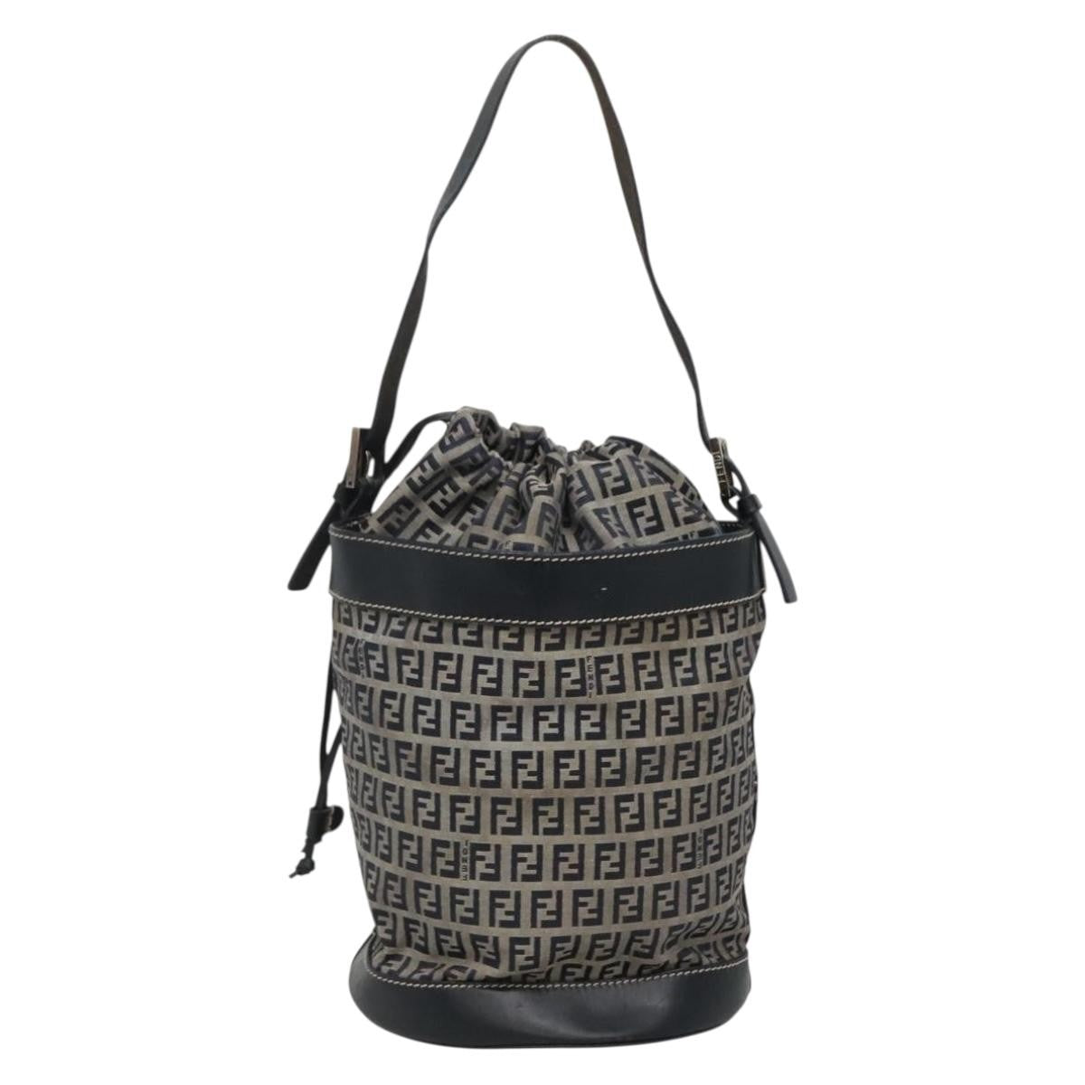 Fendi Ff Logo Mon Tresor Bucket Bag Printed Shearling With Leather Navy Canvas Shoulder Bag Bag