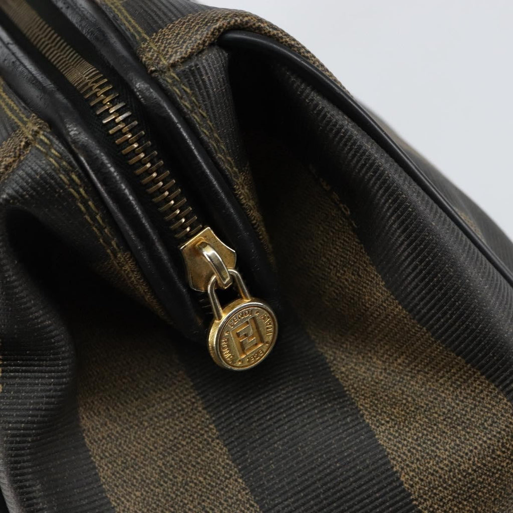 Fendi Vintage Pequin Boston Bag Coated Canvas Black Canvas Bag