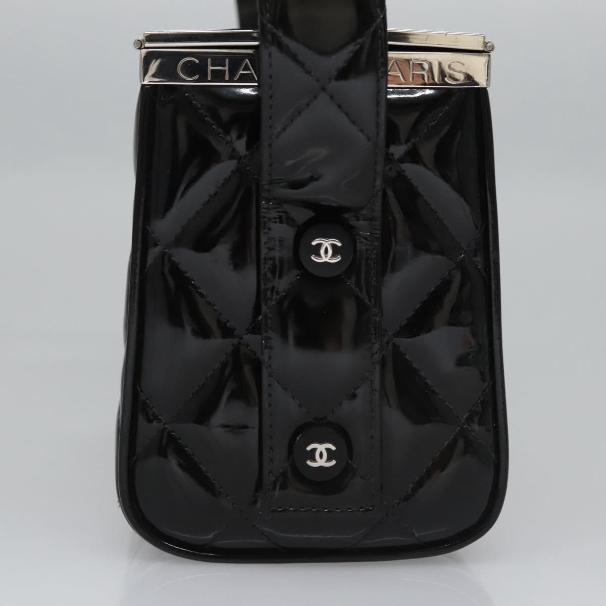 Chanel Vintage Metal Box Bag Quilted Patent Black Patent_Leather Handbag