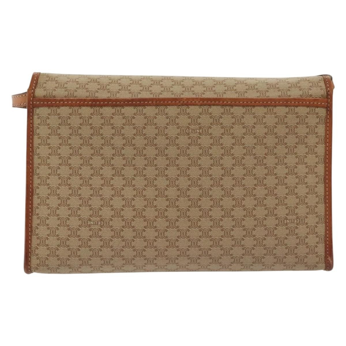 Celine Vintage Macadam Shoulder Bag Canvas And Leather Beige Canvas Bag