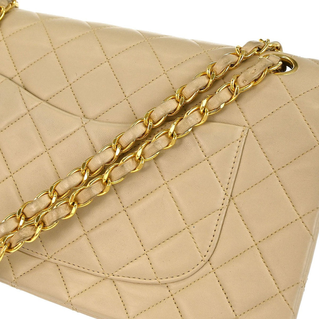 Chanel Vintage Classic Double Flap Bag Quilted Lambskin Beige Leather Shoulder Bag Bag