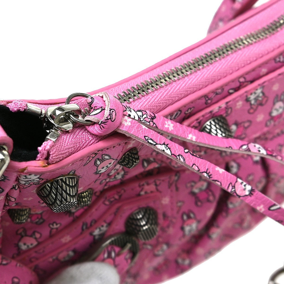 Balenciaga Le Cagole Giant Studs Shoulder Bag Printed Leather Pink Leather Shoulder Bag