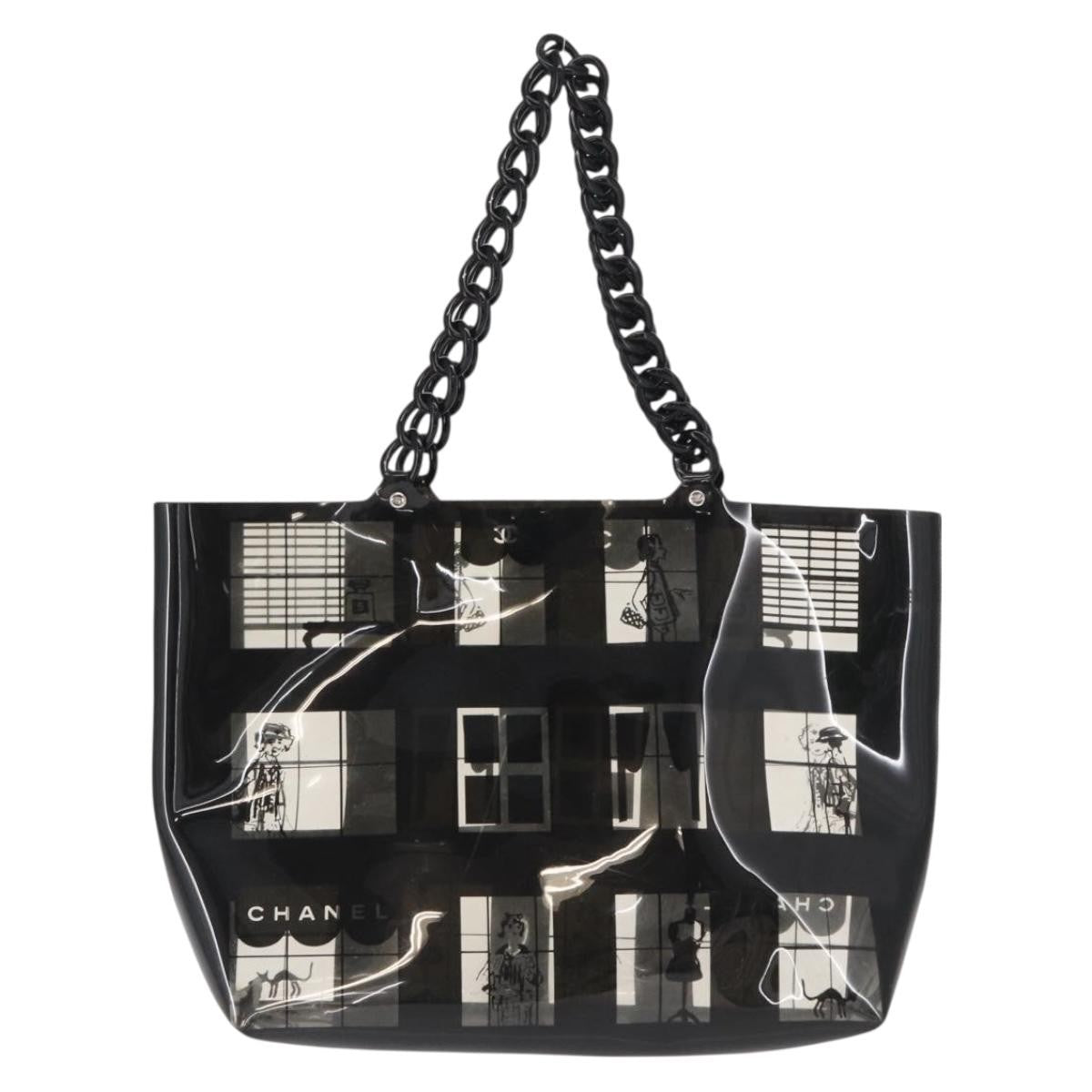 Chanel Coco Window Tote Printed Vinyl Black Plastic Tote Bag Bag